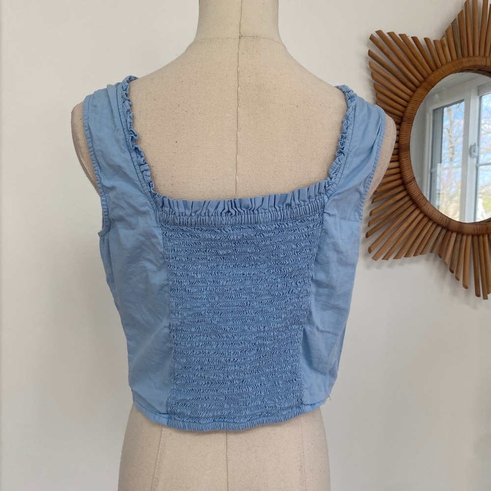 Japna Blue Cotton Corset Babydoll Cropped Tank Top Ruffle Cottagecore L - Picture 4 of 8